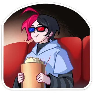🍿 dessin animé, film, pop-corn, lunettes 3D, personnage, cinéma, divertissement, animation telegram sticker