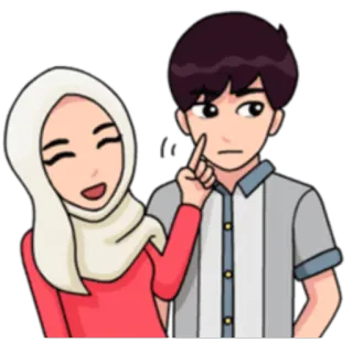 😆 cartoon, couple, woman, man, hijab telegram sticker