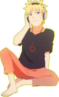 ☺️ Naruto Uzumaki Naruto 애니메이션, 나루토, 헤드폰, 주황색 바지, 만화, 캐릭터, 음악 telegram sticker
