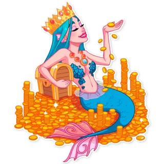 🤑 Meerjungfrau, Schatz, Gold, Krone, Cartoon, Meer, Fantasy telegram sticker