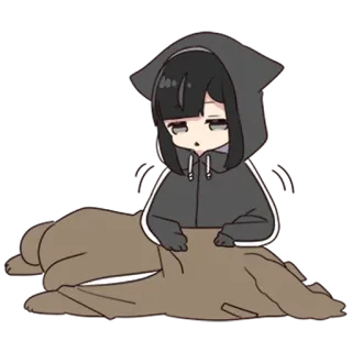 🏹 อนิเมะ, ผู้หญิง, น่ารัก, เสื้อฮู้ด, เศร้า, ผ้าห่ม telegram sticker