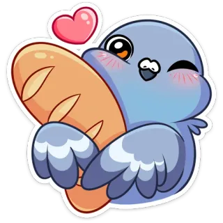 😉 chim bồ câu, chim, bánh mì, dễ thương, kawaii, trái tim telegram sticker