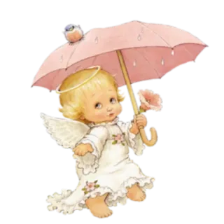 ☔ anjo, fofo, bebê, guarda-chuva, pássaro, desenho animado, adesivo telegram sticker