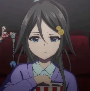 🌸 Anime, Ragazza, Film, Popcorn, Triste, Guardando telegram sticker