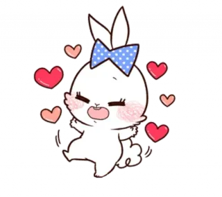 😍 coelho, fofo, corações, desenho animado, animal, laço, amor, kawaii telegram sticker