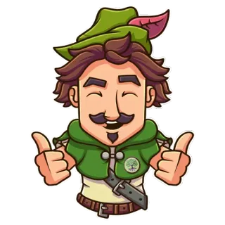 👍 desenho animado, personagem, polegar para cima, chapéu verde, amigável, feliz telegram sticker