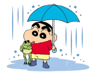 🌂 Shin-chan Nohara Crayon Shin-chan anime, cartoon, child, umbrella, frog, rain telegram sticker
