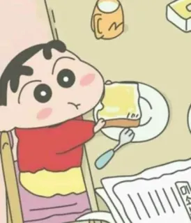 🍞 Shin-chan Crayon Shin-chan การ์ตูน, กิน, ขนมปังปิ้ง, เด็ก, อาหารเช้า, อนิเมะ telegram sticker