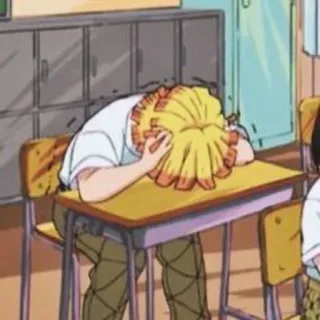 🌟 Zenitsu Agatsuma Demon Slayer anime, boy, crying, exhausted, tired, student telegram sticker