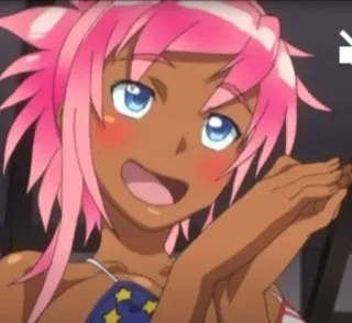 🥰 anime, capelli rosa, pelle abbronzata, sorridente telegram sticker