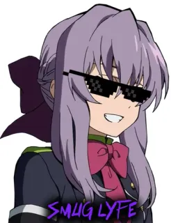 😏 SMUG LYFE Anime, Gafas de sol, Engreído, Pelo morado, Meme, Gafas pixeladas, Supéralo whatsapp sticker