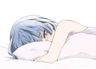 😭 anime, sad, crying, pillow, blue hair telegram sticker