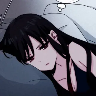 🔸 anime girl, sleeping, bedroom, thinking, cute, cartoon, illustration telegram sticker