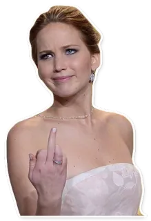 🖕 Jennifer Lawrence promi, mittelfinger, beleidigende geste, frau, schauspielerin, grinsen whatsapp sticker