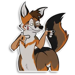 😎 Furry, Fuchs, Anthropomorph, Cartoon, Fingerpistole, Anstößig telegram sticker
