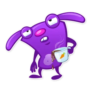 😫 Мультфильм, Фиолетовый, Уставший, Кофе, Сонный, Животное, Монстр whatsapp sticker