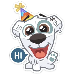 👋 HI chien, chiot, animal, mignon, chapeau de fête, salut, salutation whatsapp sticker