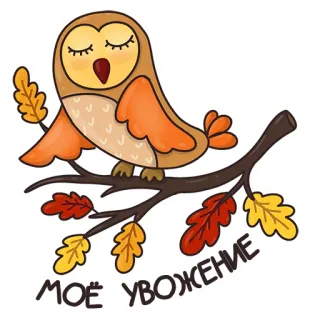 🙌 МОЁ УВАЖЕНИЕ eule, respekt, blätter, ast, süß, cartoon, aufkleber telegram sticker