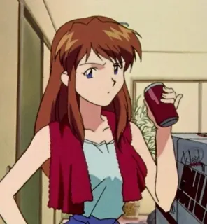 🤨 anime, cartoon, woman, character, drink, serious, looking telegram sticker