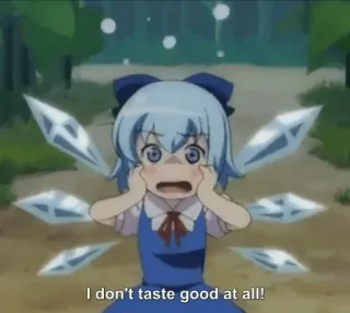 😭 Cirno I don't taste good at all! Anime, Fada, cabelo azul, Gelo, Asas, Touhou Project telegram sticker