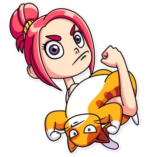 💪 gato, menina, desenho animado, adesivo, bonito, engraçado, bravo telegram sticker