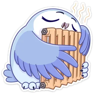 🥶 búho, radiador, invierno, cálido, lindo, confort, pájaro whatsapp sticker