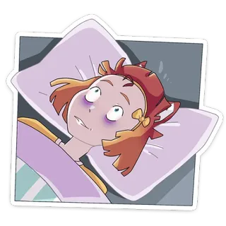 😔 cartoon, girl, bed, sleepy, tired telegram sticker
