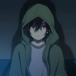 🥀 Anime, Garçon, Sweat à capuche, Triste, Personnage telegram sticker