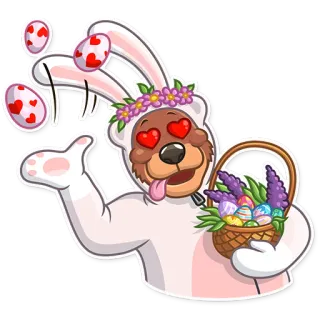 😍 perro, conejo, pascua, huevos, amor, corazones, disfraz whatsapp sticker