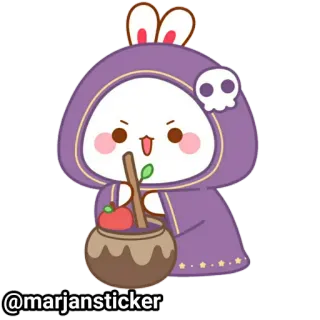 ❤️ @marjansticker стикер, мультик, милый, кролик, фиолетовый, котел, череп telegram sticker