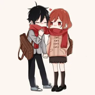 ©️ アニメ, カップル, ちび, マフラー, 可愛い, 愛, ロマンス whatsapp sticker