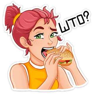 🍔 ШТО? kartun, gadis, makanan, burger, pertanyaan, makan telegram sticker