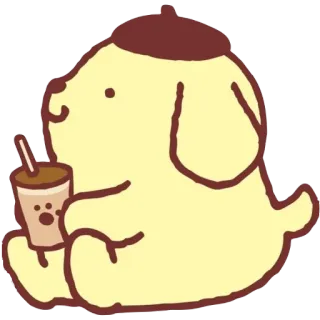 🍮 Pom Pom Purin dog, Sanrio, cartoon, kawaii, cute, coffee, beret telegram sticker