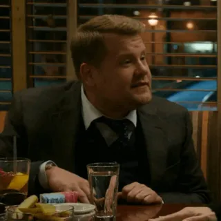 〰 James Corden человек, актер, стол, ресторан, костюм whatsapp sticker
