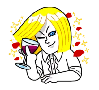 🌝 wanita, kartun, anggur, minum, pirang, mengedipkan mata telegram sticker