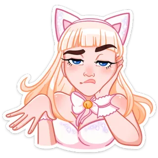 😑 женщина, кошачьи ушки, бант, блондинка, милый, стикер whatsapp sticker