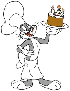 👨‍🍳 Bugs Bunny chef, conejo, dibujos animados, panadero, tarta, bugs bunny, celebración telegram sticker