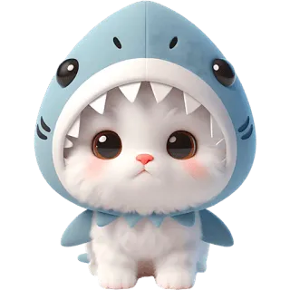 😕 chat, requin, mignon, animal, kawaii, animal de compagnie, chaton, cosplay telegram sticker