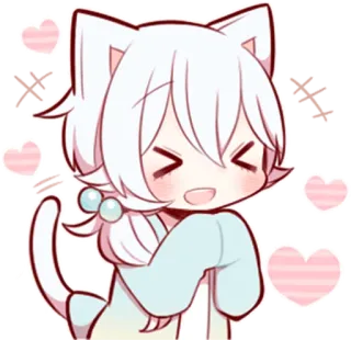 😆 Аниме, Кот, Милый, Каваий, Стикер, Анимированный, Сердечки telegram sticker