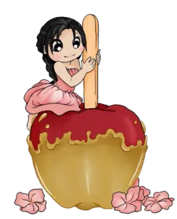 🍎 девочка, платье, яблоко в карамели, сладкий, еда, десерт, милый, мультфильм telegram sticker