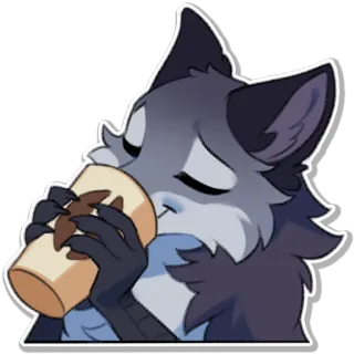 ☕️ wolf, drinking, cartoon, animal, cup, furry telegram sticker