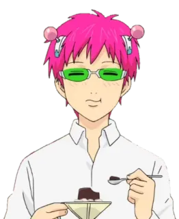 ☺️ Kusuo Saiki The Disastrous Life of Saiki K. Аниме, Розовые волосы, Телекинез, Комедия, Десерт, Манга telegram sticker