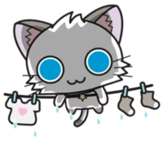 😐 cat, cartoon, washing, cute, grey whatsapp sticker