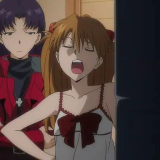 🥢 Asuka Langley Sohryu Neon Genesis Evangelion anime, girl, sleepwear, yawning, character, cartoon telegram sticker