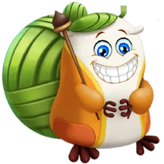😁 kartun, karakter, tersenyum, imut, daun, hijau, oranye, seni digital whatsapp sticker
