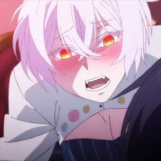 🥵 anime, vampire, fangs, blushing, red eyes, white hair telegram sticker