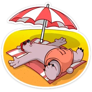 🏖 niedźwiedź, plaża, opalanie, lato, wakacje, relaks, niedźwiedź z kreskówki telegram sticker