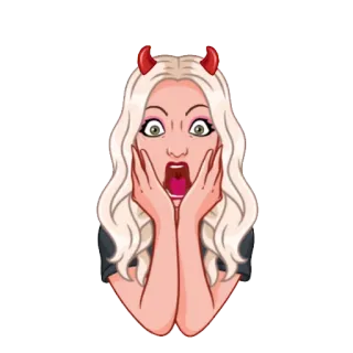 😧 diabeł, kreskówka, kobieta, zszokowana, strach, zaskoczenie, emocjonalny, rogi telegram sticker