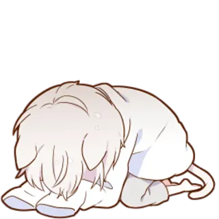 😫 Anime, Katze, Süß, Traurig, Liegend, Chibi whatsapp sticker