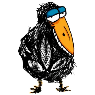 😁 Karr crow, bird, cartoon, sketch, doodle, black, funny, beak telegram sticker